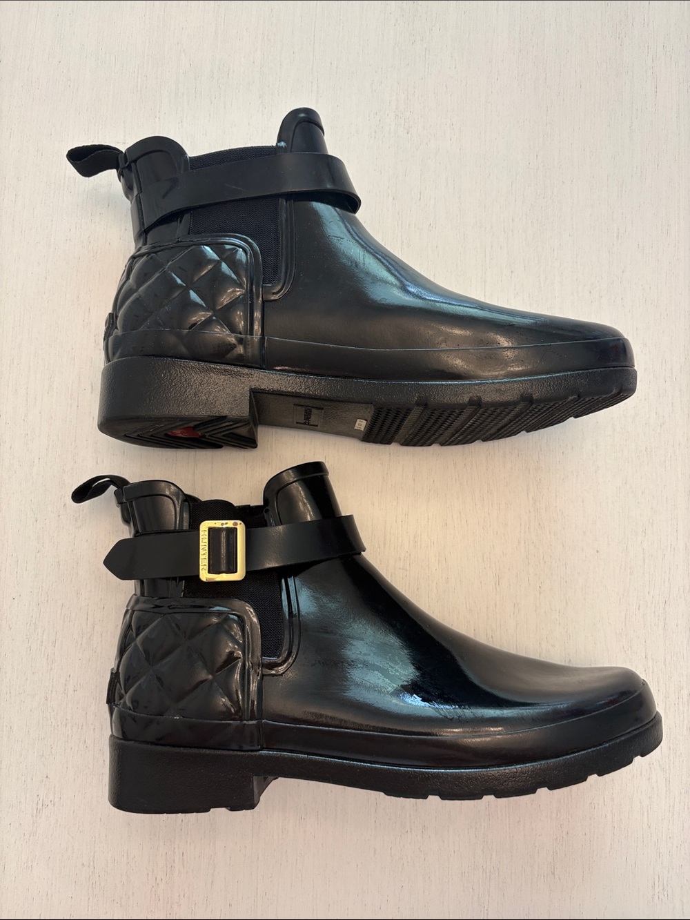 Hunter Black Rubber Rain Boots with Logo Sole - Picture 4 of 6
